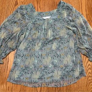 Light Blue Floral Peasant Blouse - Women's Top
